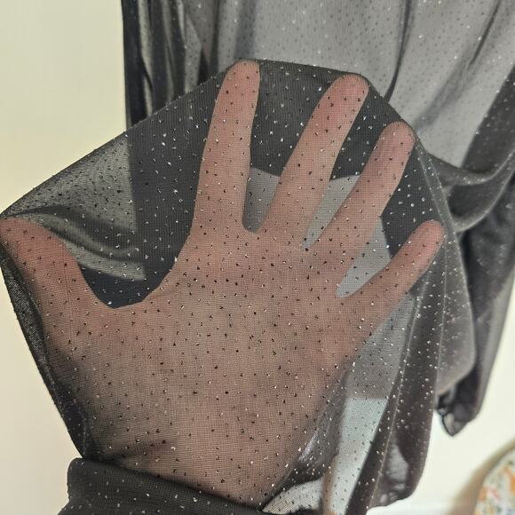 Fairy Grunge Sheer Glitter Jacket Women Black Sparkly Whimsigoth Open XL - Picture 7 of 10